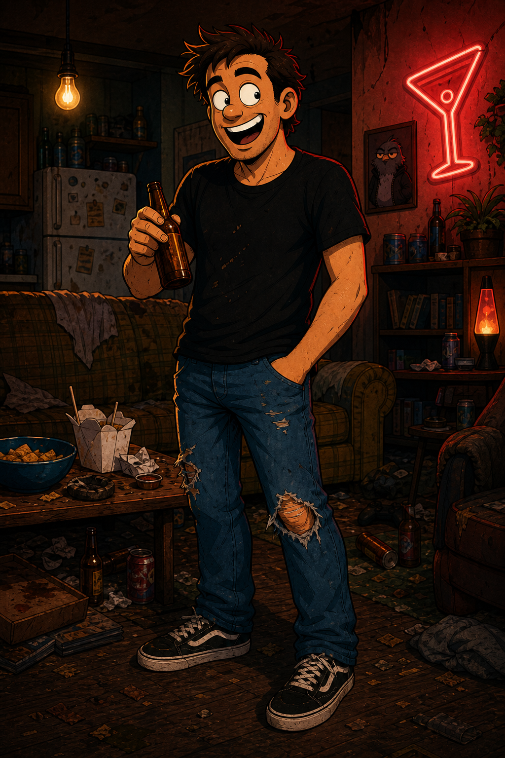 Artwork of Dave in the flat.